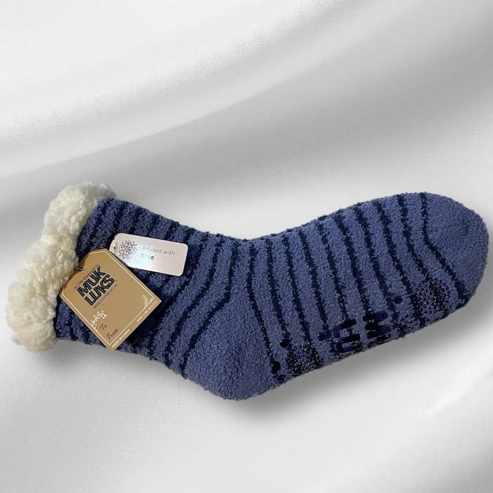 MUK LUKS Aloe Infused Faux Fur Lined Slipper Socks Women's Size L/XL (8.5-11)